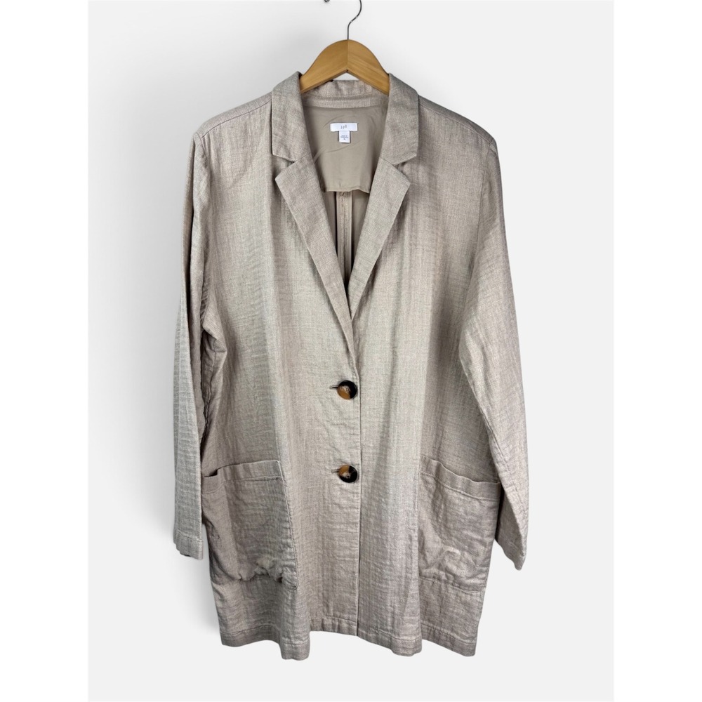 J.Jill Linen Cotton Blend Blazer Beige Longline Oversized Button Women XL